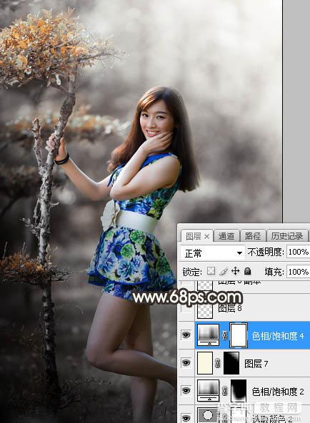 Photoshop为树林人物图片调制出唯美的中性暗红色效果43