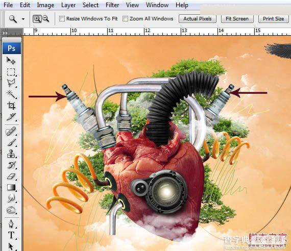 Photoshop合成创意抽象的机械人心脏效果图55
