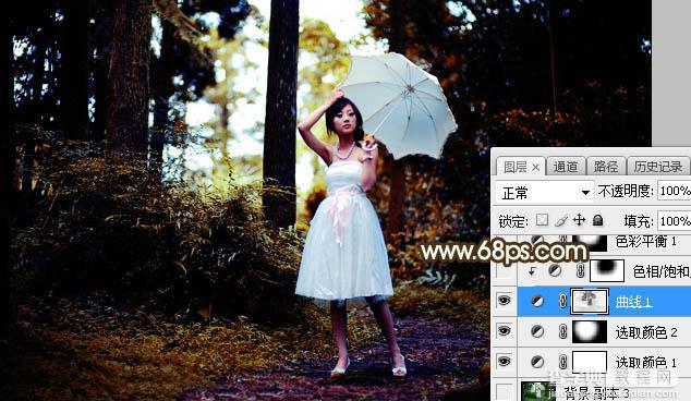 Photoshop调制出阳光效果树林的逆光人物图片10