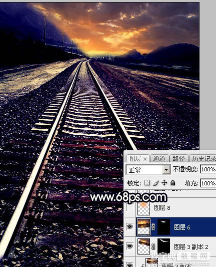 Photoshop为铁轨图片加上晨曦暖色30