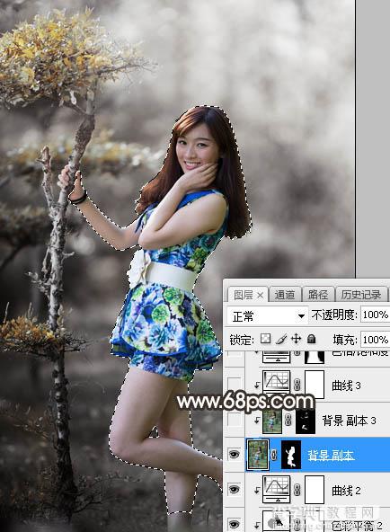 Photoshop为树林人物图片调制出唯美的中性暗红色效果25