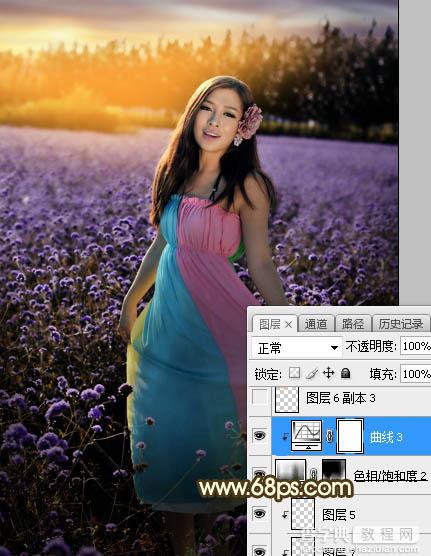 Photoshop调制出唯美的霞光色花圃中的人物图片34