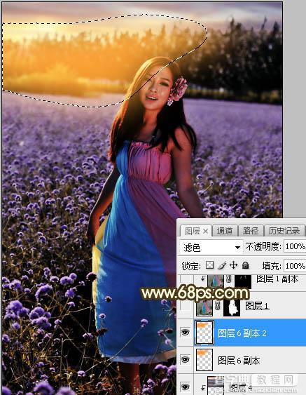 Photoshop调制出唯美的霞光色花圃中的人物图片23