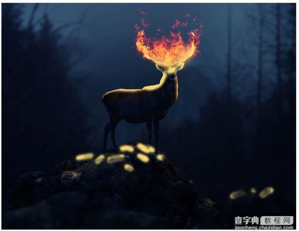 PS合成黑暗森林中的火焰鹿王47