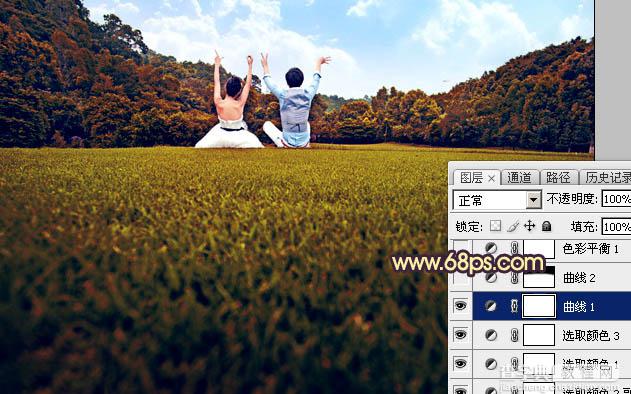 Photoshop调出灿烂的秋季晨曦色草地上的情侣图片15