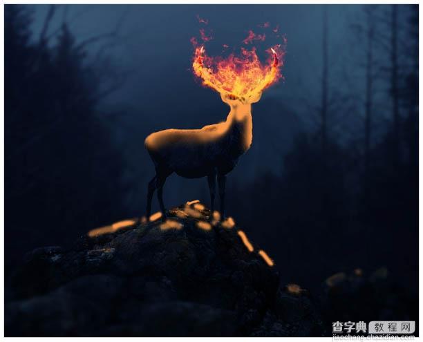PS合成黑暗森林中的火焰鹿王49
