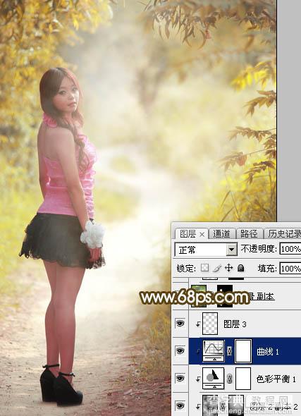 Photoshop为树林人物图片调制出淡美的秋季黄褐色19