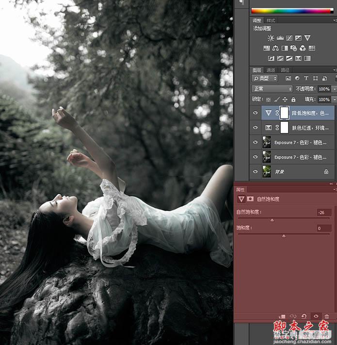 Photoshop将树林人物图片打造梦幻的中性绿褐色9