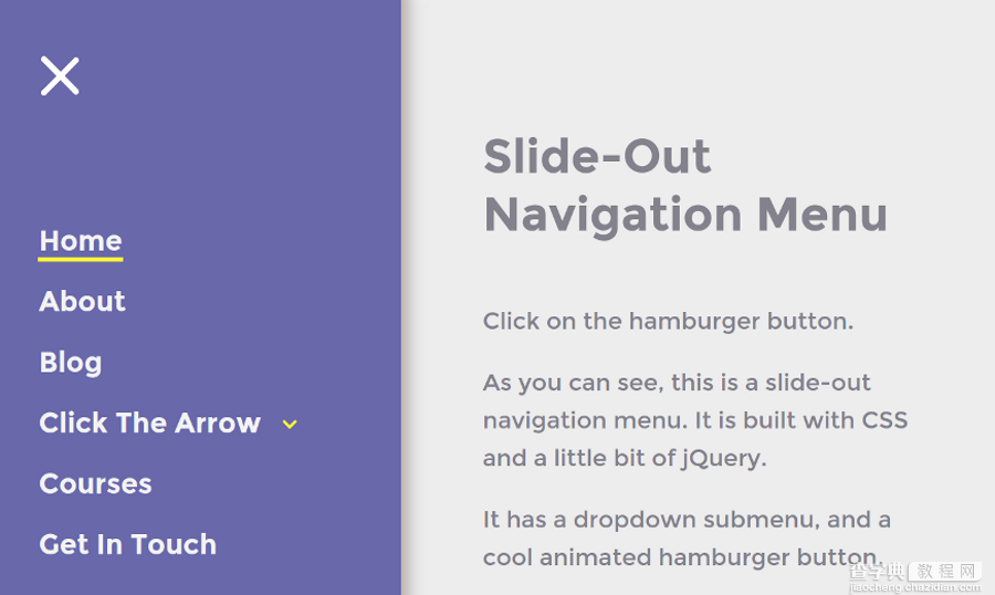 jQuery+CSS实现一个侧滑导航菜单代码1