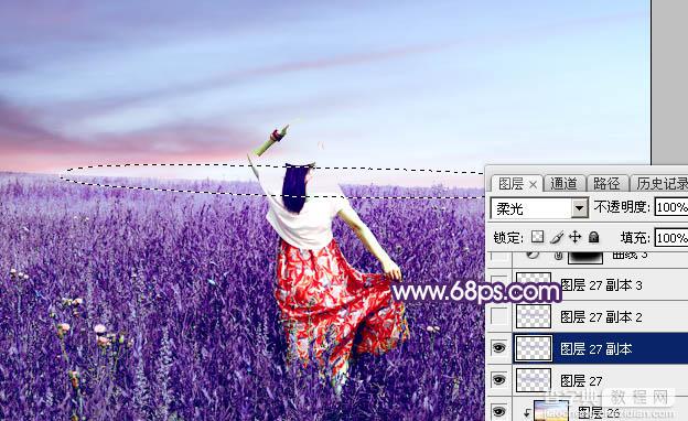 Photoshop调制出魔幻的蓝紫色草原人物图片27