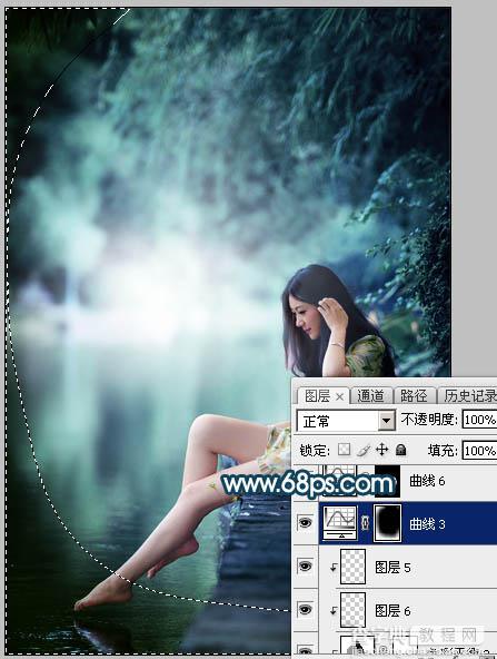 Photoshop为水景人物图片打造梦幻的暗青色效果41