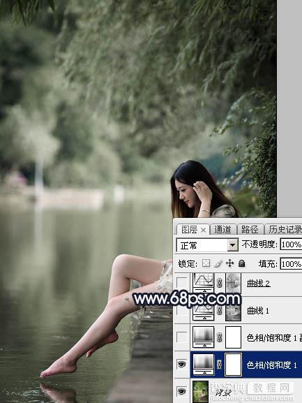 Photoshop为水景人物图片调制出梦幻的暗蓝色色调6
