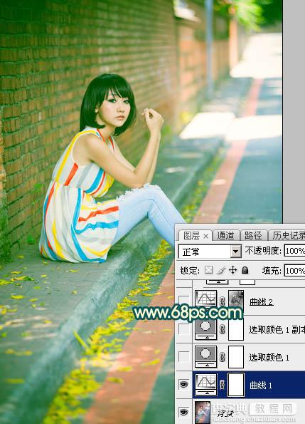 Photoshop调制出甜美的青红色围墙边的人物图片4