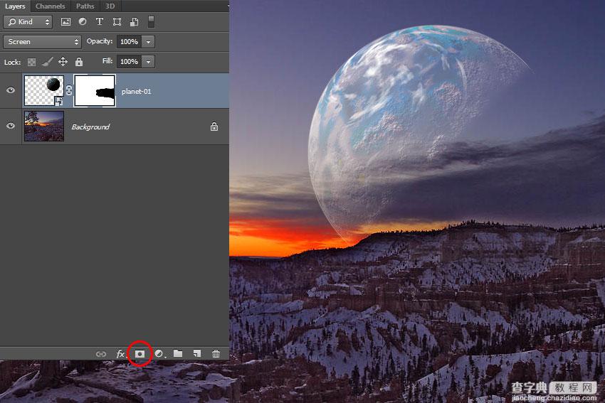 PS利用图层和图层蒙板在风景照中添加奇幻的月亮或是行星4