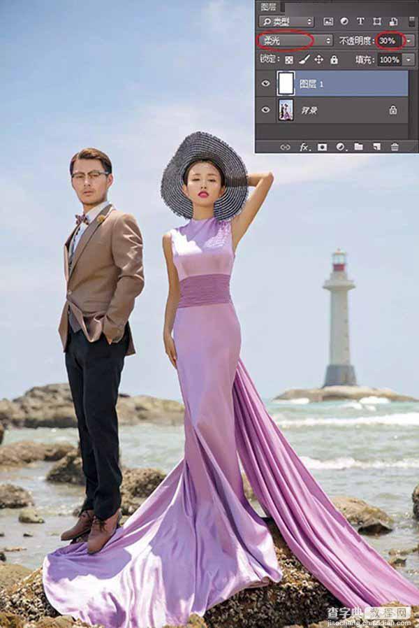 Photoshop利用通道混合器调出唯美的外景海边婚纱照片13