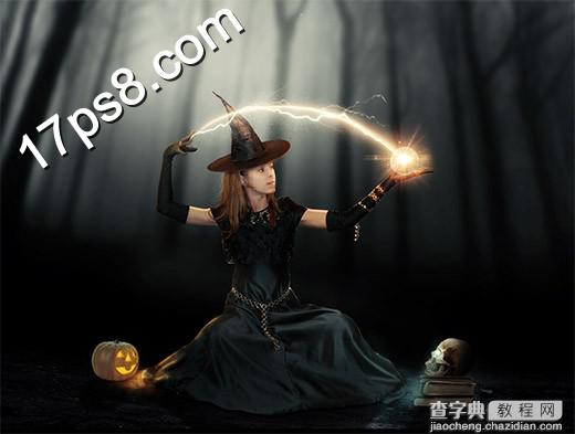 photoshop设计制作万圣节巫婆手握水晶球的魔法海报ps教程1