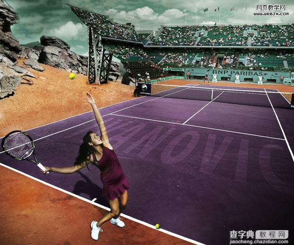 Photoshop合成户外体育馆羽毛球比赛图片11