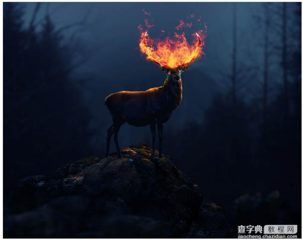 PS合成黑暗森林中的火焰鹿王48