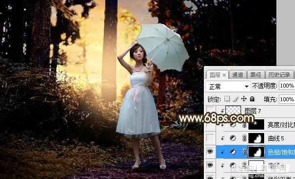 Photoshop调制出阳光效果树林的逆光人物图片30