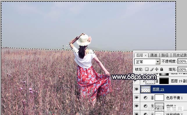 Photoshop将草原人物图片打造出唯美的青紫色效果16