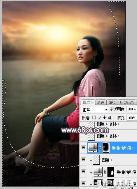 Photoshop调制出暗调暖色晨曦湖边人物图片40