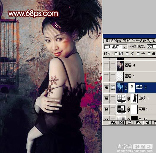 Photoshop 人物照片古典暗红色14