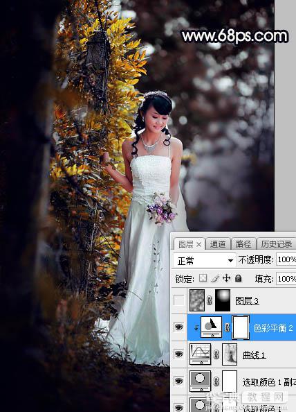 Photoshop调制出唯美的暖色逆光树木边的人物图片16