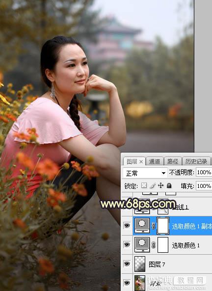 Photoshop调制出晨曦和逆光效果花坛边的人物图片8