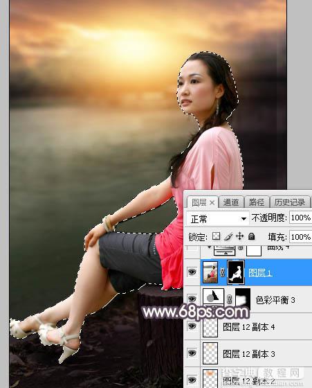 Photoshop调制出暗调暖色晨曦湖边人物图片33