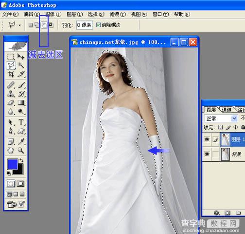 photoshop将背景单一的婚片快速抠图方法7