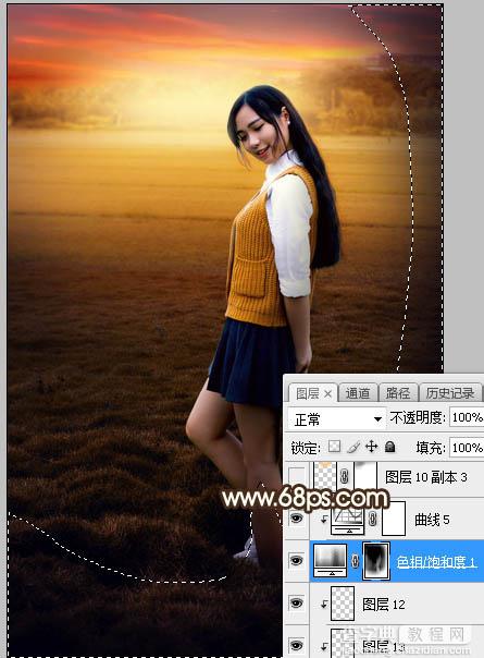 Photoshop调制出暗暖色霞光草坪上人物图片38