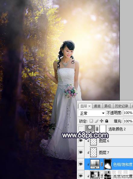 Photoshop将树林婚片打造梦幻的暗调蓝黄色34