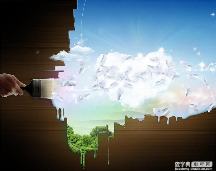 Photoshop设计制作用油漆刷出的创意天空壁纸效果8