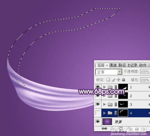 Photoshop制作飘逸的多弧度淡紫色绸带28