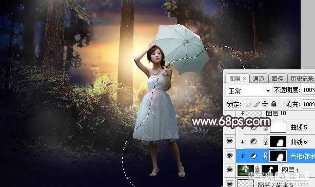 Photoshop调制出唯美的秋季晨曦逆光树林人物图片34