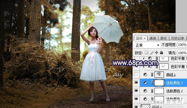 Photoshop调制出黄蓝色逆光森林中的人物图片10