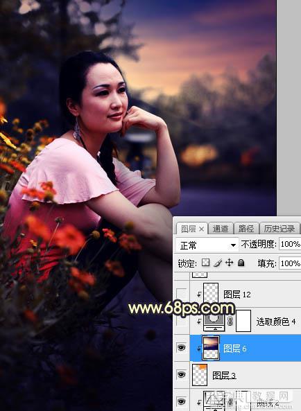 Photoshop调制出晨曦和逆光效果花坛边的人物图片15