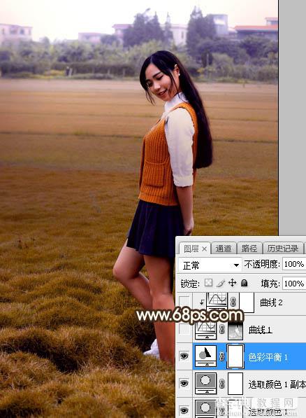 Photoshop调制出暗暖色霞光草坪上人物图片15