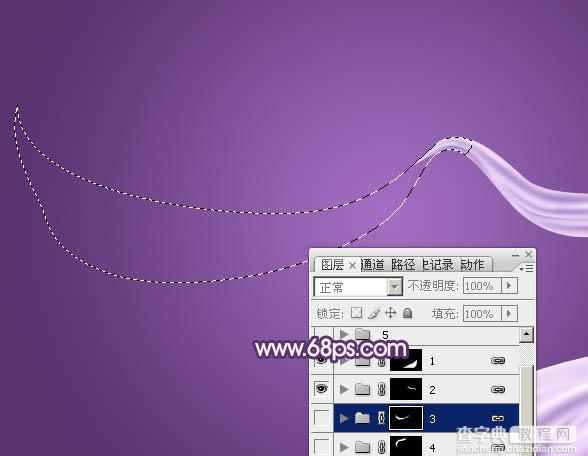 Photoshop制作飘逸的多弧度淡紫色绸带23