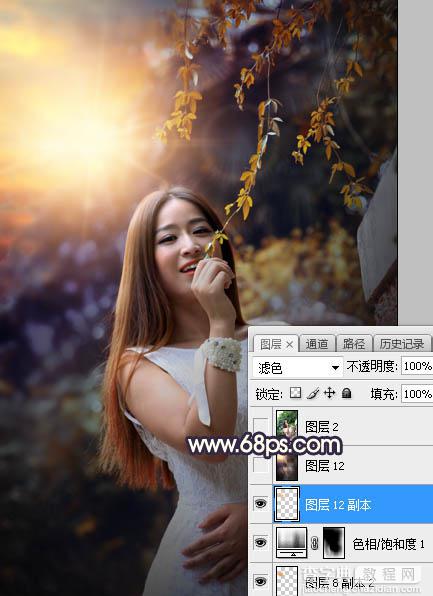 Photoshop调制出温馨的暖色霞光色围墙边的人物图片35