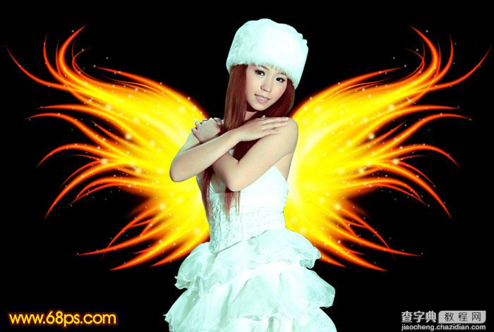 Photoshop将给美女图片打造出绚丽梦幻的火焰光束翅膀效果1