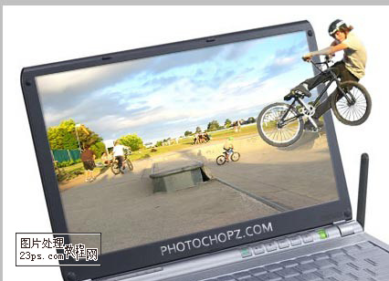 Photoshop 制作跳出屏幕的动感效果单车手1