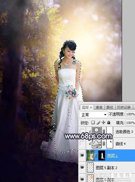 Photoshop将树林婚片打造梦幻的暗调蓝黄色26