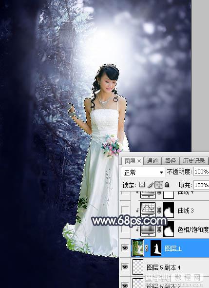 Photoshop将树林人物图片打造出唯美的暗蓝色特效25