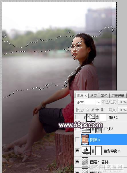 Photoshop调制出暗调暖色晨曦湖边人物图片9