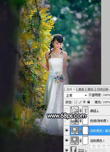 Photoshop调制出秋季暗蓝色逆光效果树边人物图片6