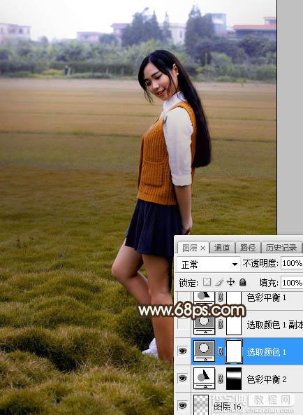 Photoshop调制出暗暖色霞光草坪上人物图片11