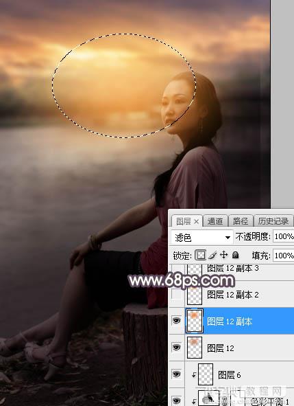 Photoshop调制出暗调暖色晨曦湖边人物图片27