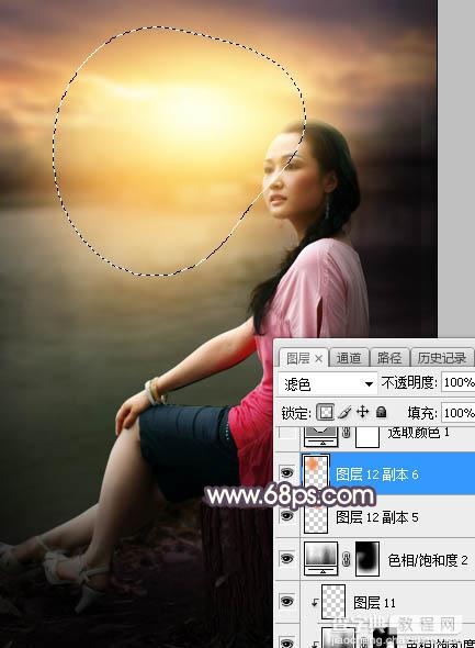 Photoshop调制出暗调暖色晨曦湖边人物图片41