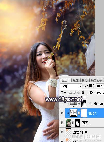 Photoshop调制出温馨的暖色霞光色围墙边的人物图片26